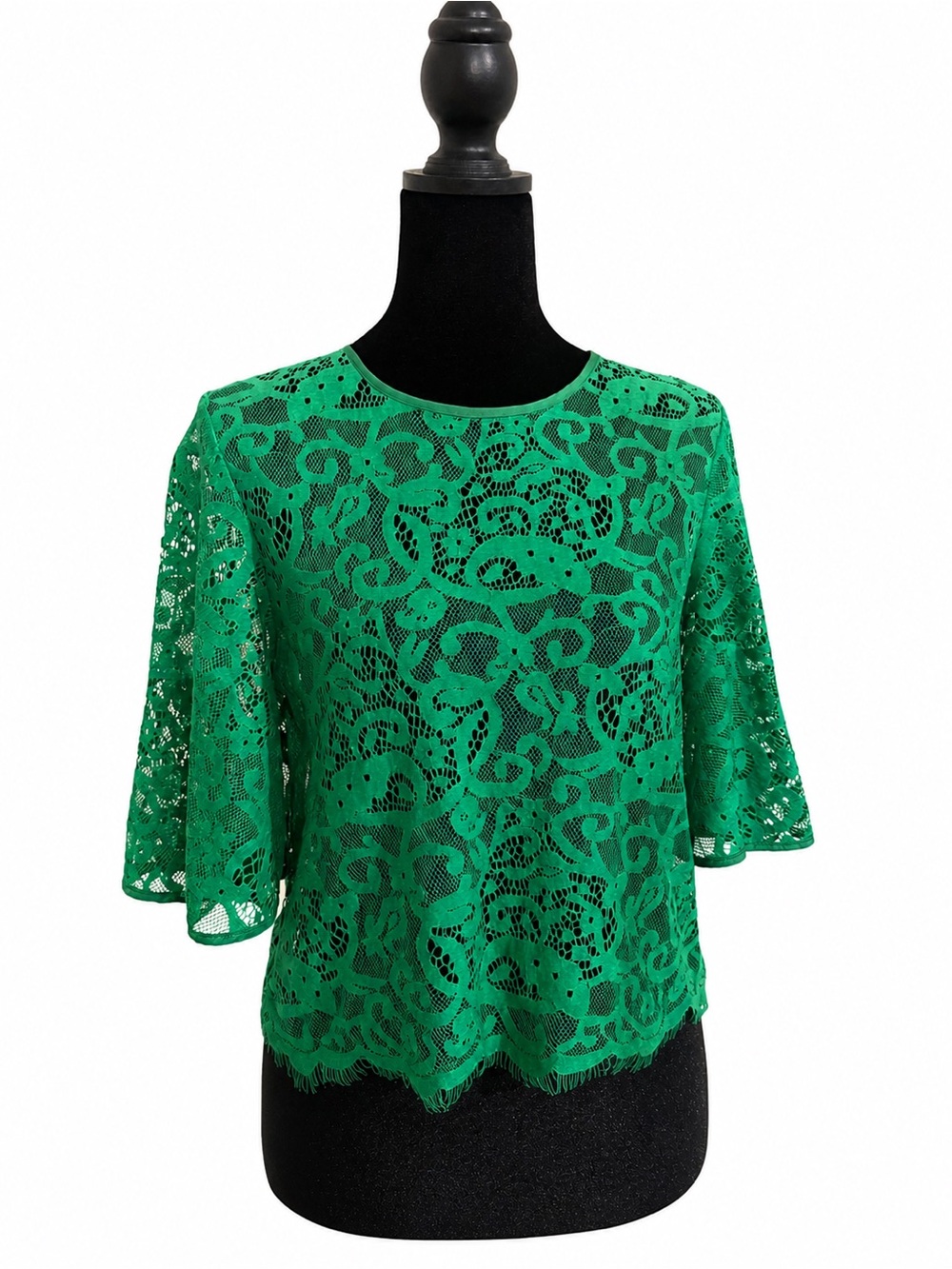 Forever 21 Emerald Green Lace Short Sleeve Blouse
